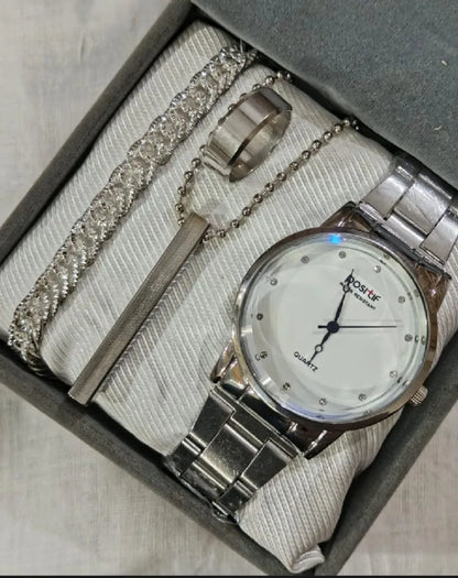 Business Steel Strap Round Dial Wrist Watch – Silver