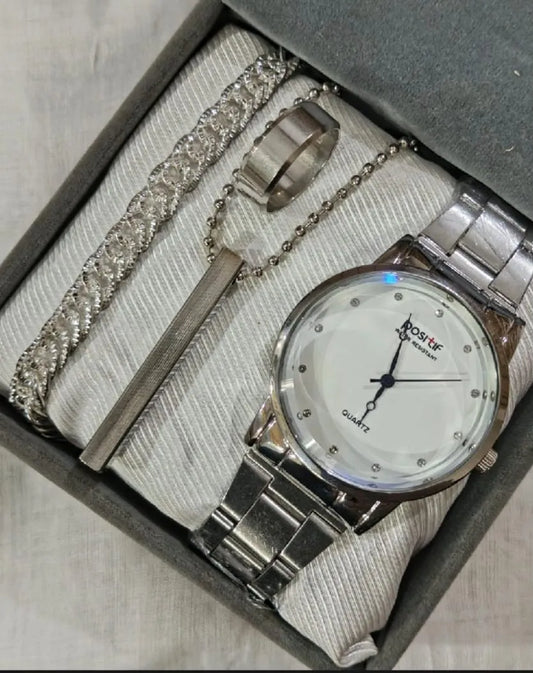 Business Steel Strap Round Dial Wrist Watch – Silver