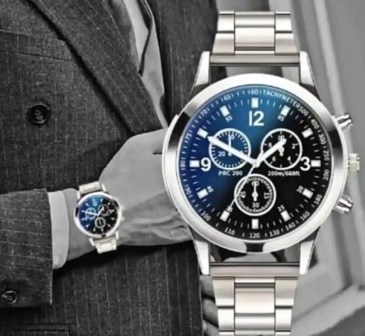 Business Steel Strap Round Dial Wrist Watch – Silver